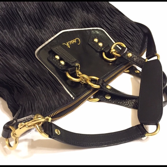 Y2K COACH Ashley Gathered Sateen Satchel Black Handbag Purse Shoulder Bag - Picture 2 of 8